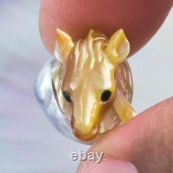 HUGE South Sea Pearl Baroque Golden Mother-of-Pearl Horse Carving undrilled 2.9g
