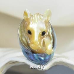 HUGE South Sea Pearl Baroque Golden Mother-of-Pearl Horse Carving undrilled 3.6g