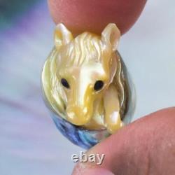 HUGE South Sea Pearl Baroque Golden Mother-of-Pearl Horse Carving undrilled 3.6g