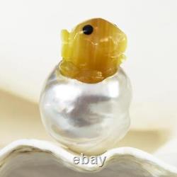 HUGE South Sea Pearl Baroque Golden Mother-of-Pearl Rat Carving undrilled 6.36 g