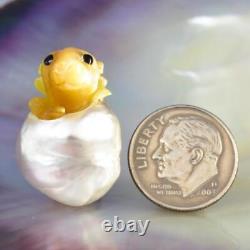 HUGE South Sea Pearl Baroque Golden Mother-of-Pearl Rat Carving undrilled 6.36 g