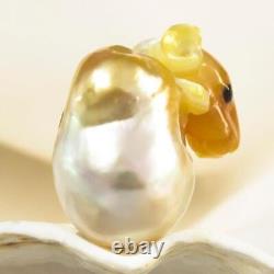 HUGE South Sea Pearl Baroque Golden Mother-of-Pearl Rat Carving undrilled 6.52 g