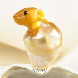 HUGE South Sea Pearl Baroque Golden Mother-of-Pearl Rat Carving undrilled 9.54 g