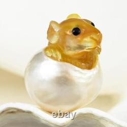 HUGE South Sea Pearl Baroque Golden Mother-of-Pearl Rat Carving undrilled 9.83 g