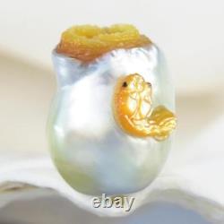 HUGE South Sea Pearl Baroque Golden Mother-of-Pearl Snake Carving undrilled 4.5g