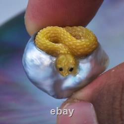 HUGE South Sea Pearl Baroque Golden Mother-of-Pearl Snake Carving undrilled 4.7g