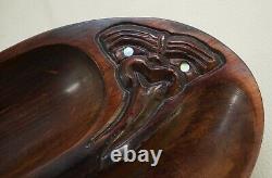 Hand Carved In New Zealand Wood Carved Ltd Mother Of Pearl Eyes Trinket Bowl