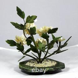 Hand Carved Jade & Mother of Pearl Flowering Plant Beautiful 7 Flowers