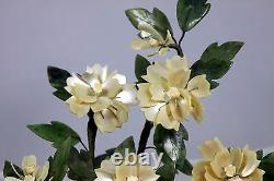 Hand Carved Jade & Mother of Pearl Flowering Plant Beautiful 7 Flowers