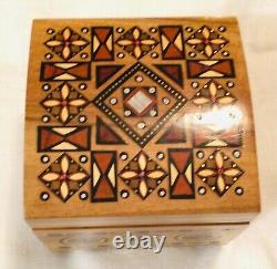 Hand carved inlaid Ukrainian square Box Beads, mother of Pearl, metal inlaid