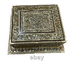 Handmade Antique Wood Cigarette Box Carved Mother Of Pearl Inlay (40 Cigarettes)