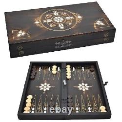 Handmade Backgammon Set Rustic Mother of Pearl Stone Processing Carved