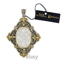 Konstantino 925 Silver and 18K Gold Carved Mother of Pearl Cross Large Pendant