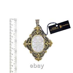 Konstantino 925 Silver and 18K Gold Carved Mother of Pearl Cross Large Pendant