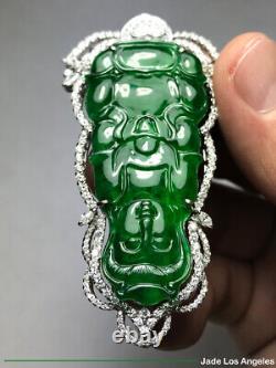 Kwanyin Pearl Emerald Green Jadeite Jade 18K white Gold Diamond Pendant 111.38ct