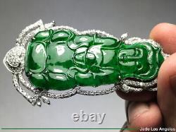 Kwanyin Pearl Emerald Green Jadeite Jade 18K white Gold Diamond Pendant 111.38ct