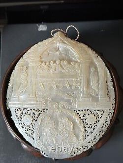 Large Antique Mother Of Pearl Carved Plate