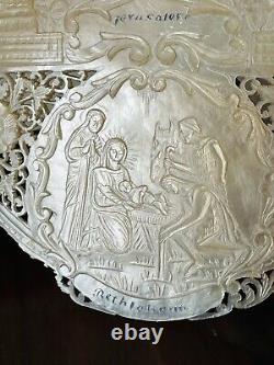 Large Antique Mother Of Pearl Carved Plate