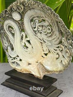 Large Carved Sea Shell, Dragon Carved Shell, Mother of Pearls, Chinese Dragon