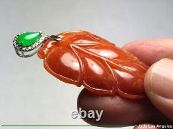 Leaf / Water Drop Red/Apple Green Jadeite Jade 18K white Gold Diamond Pendant