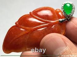 Leaf / Water Drop Red/Apple Green Jadeite Jade 18K white Gold Diamond Pendant