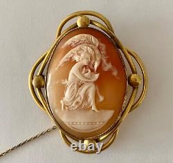 Lovely Antique Carved Natural Shell Cameo in G/P Bezel with Safety Clasp Hebe