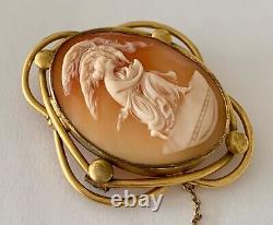 Lovely Antique Carved Natural Shell Cameo in G/P Bezel with Safety Clasp Hebe