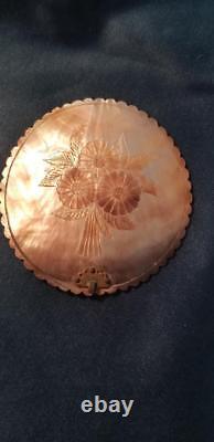Lovely Antique mother of pearl carved shell floral candle shade rare