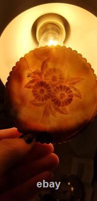 Lovely Antique mother of pearl carved shell floral candle shade rare