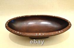 Maori Carved Wood Bowl Mother of Pearl Inset