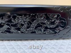 Mid Century Japan Mother Of Pearl Inlay Wooden Chopsticks & Carved Box Black