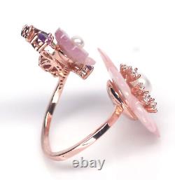 Mother Of Pearl Carved, Amethyst, Peridot, Garnet Ring Silver 925 Sterling