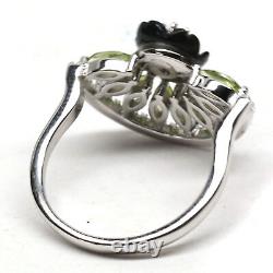 Mother Of Pearl Carved, Un Tourmaline & Cubic Zirconia Ring 925 Silver