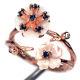 Mother Of Pearl Flower Carved Sapphire Cubic-zirconia Ring Silver 925 Sterling