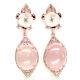 Natural 10 X 15 Mm. Rose Quartz, Mother Of Pearl Carved & Cz Earrings 925 Silver