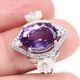 Natural 9 X 13 Mm. Purple Amethyst, Mother Of Pearl Carved & Cz Ring 925 Silver