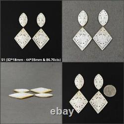 Natural MOTHER OF PEARL Gemstone Carving Hand Carved Marquise Uneven Shape Sets