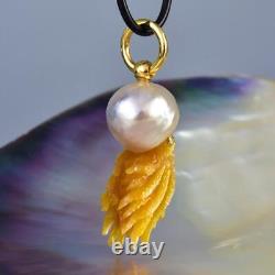 Nautilus Pendant South Sea Pearl Carved Mother-of-Pearl Sterling Diamond 10.13 g