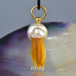 Nautilus Pendant South Sea Pearl Carved Mother-of-Pearl Sterling Diamond 10.13 g