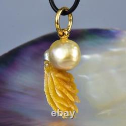 Nautilus Pendant South Sea Pearl Carved Mother-of-Pearl Sterling Diamond 8.44 g