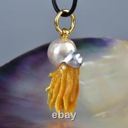 Nautilus Pendant South Sea Pearl Carved Mother-of-Pearl Sterling Diamond 9.92 g