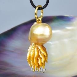 Nautilus Pendant South Sea Pearl with Mother-of-Pearl Carving & Diamonds 12.85 g