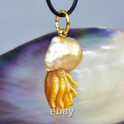 Nautilus Pendant South Sea Pearl with Mother-of-Pearl Carving & Diamonds 12.85 g