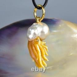 Nautilus Pendant South Sea Pearl with Mother-of-Pearl Carving & Diamonds 9.45 g