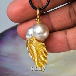 Nautilus Pendant South Sea Pearl with Mother-of-Pearl Carving & Diamonds 9.45 g