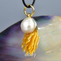 Nautilus Pendant South Sea Pearl with Mother-of-Pearl Carving & Emerald 12.94 g