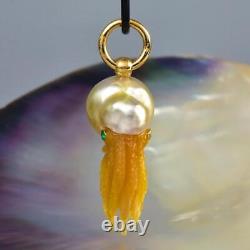 Nautilus Pendant South Sea Pearl with Mother-of-Pearl Carving & Emerald 9.81 g