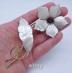 Ocean Treasures Carved Mother Of Pearl Sterling Silver Flower Pin Brooch