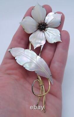 Ocean Treasures Carved Mother Of Pearl Sterling Silver Flower Pin Brooch