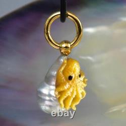Octopus Pendant South Sea Pearl Carved Mother-of-Pearl & Vermeil Sterling 4.43 g